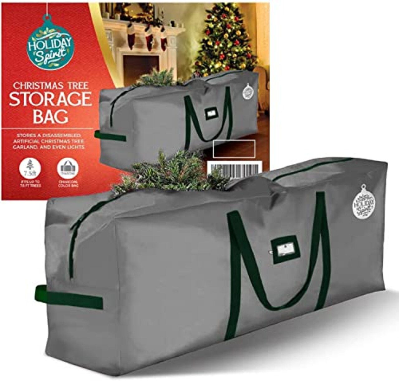 HOLIDAY SPIRIT Christmas Tree Storage Bag - Heavy-Duty Tree Bag with  Durable Reinforced Handles & Zipper, Waterproof Storage Bag Protects from  Moisture & Dust (Fits a 7.5FT Tree, Charcoal)